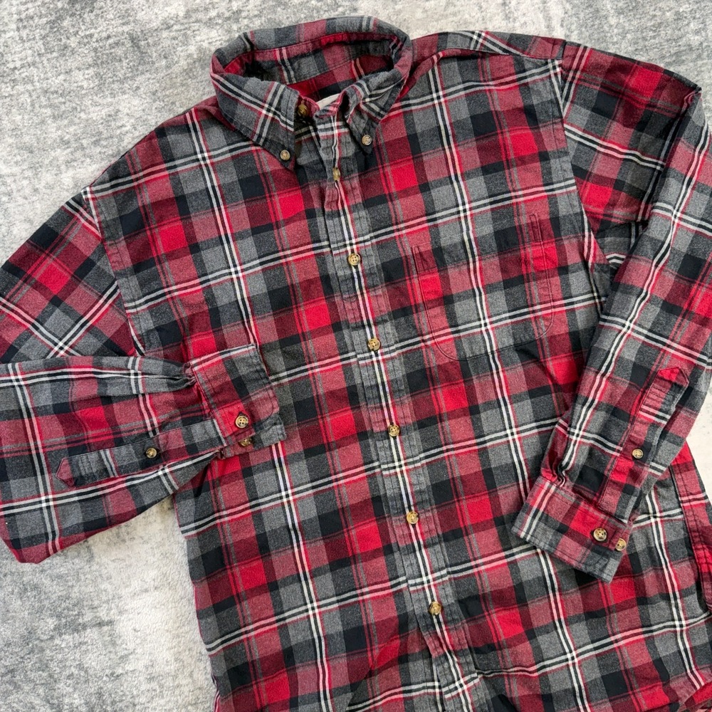 Brooks Brothers Flannel Shirt Mens Small Gray Red Plaid Madison Cotton Americana